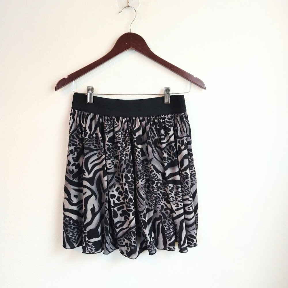 Large Fleurish black gray animal print skirt